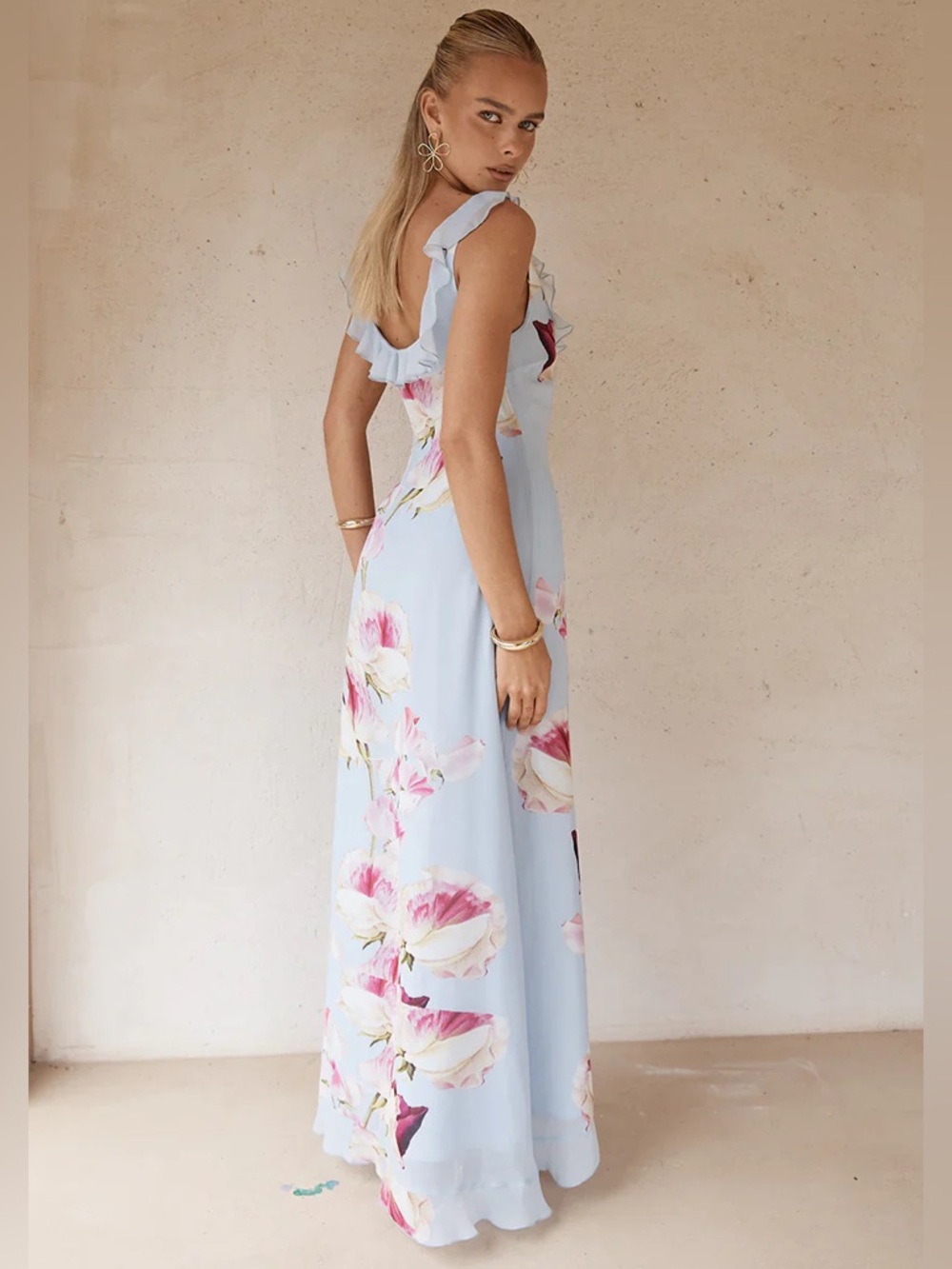 Runaway The Label inayah floral maxi dress NWT SMALL ruffle sleeve side slit - Picture 2 of 7